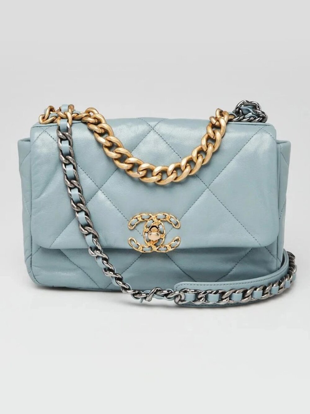 Chanel Blue Quilted Lambskin Leather Medium Chanel 19 Bag
